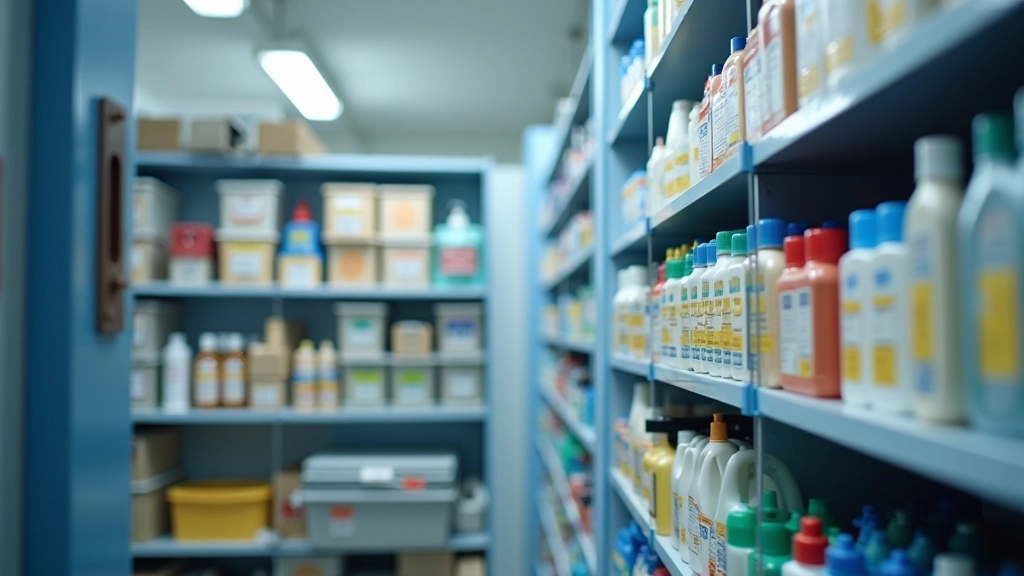Properly organized storage with labeled containers and FIFO rotation system in place