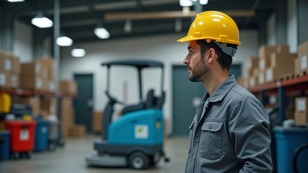Facility manager reviewing cleaning equipment