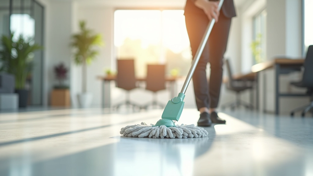 Person using microfiber mop with sustainable cleaning solution on floor